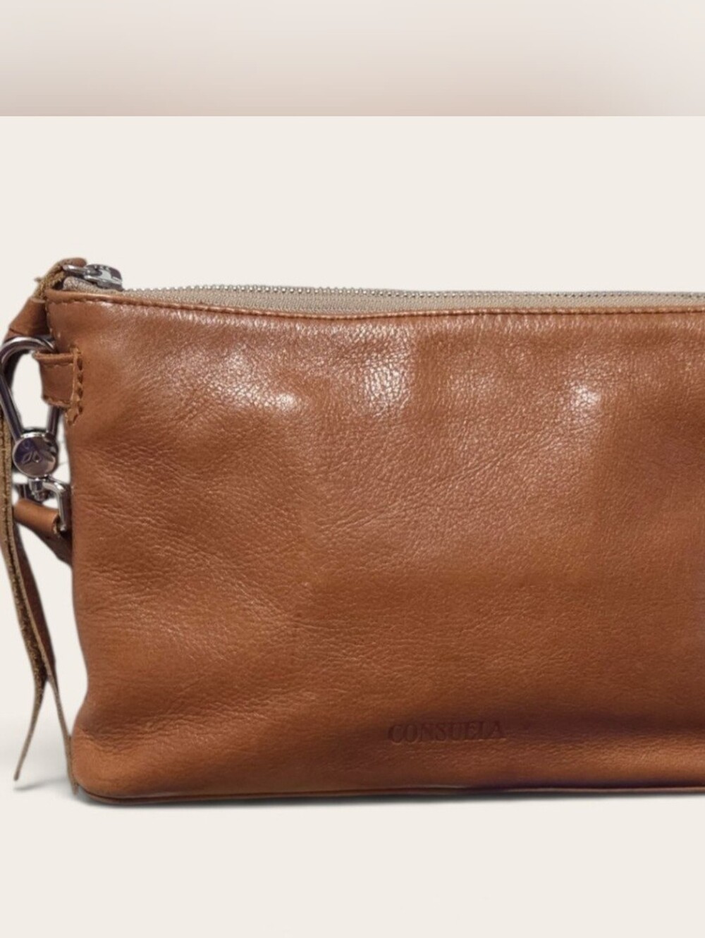 Consuela Brown Leather Wristlet Clutch